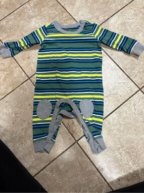 Tea Collection Striped Green & Blue Footed One-Piece